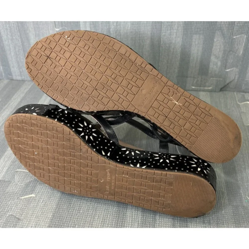 Kate Spade New York Tonie Strappy Sandals Black Women's Size 7.5M Floral Leather
